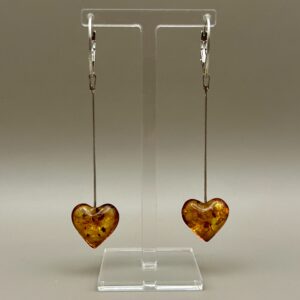 Kolczyki srebrne serce na łańcuszku