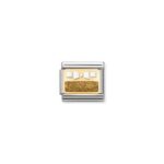 Moduł do bransoletki COMPOSABLE - 030280/45 Brokatowa złota płytka z białą kokardką 18K Gold