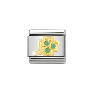 Moduł do bransoletki COMPOSABLE - 030310/20 Koniczyna Zielona Cyrkonia 18K Gold
