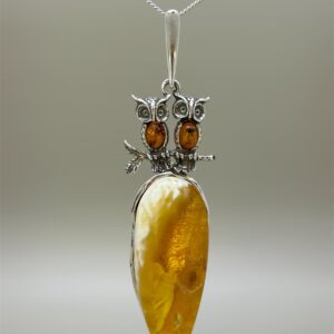 Wisior srebrny z bursztynem SOWY