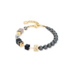 Bransoletka Coeur de Lion GeoCUBE Anthracite Glow 5086/30-1216 z antracytowymi perełkami i złotymi kostkami